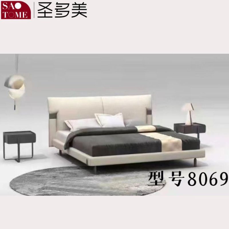Modern Hotel Bedroom Furniture Beige Tech Fabric Double Bed