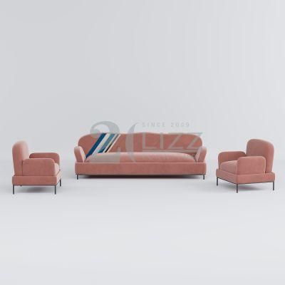 Modern Contemporary Luxury Style Solid Wood Frame Fabric Leisure Couch Stylish Velvet Pink Sectional Sofa Set