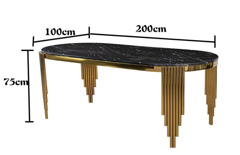 Round Restaurant Dining Table 6 People Black Marble Top or Tempered Glass Living Room Furniture