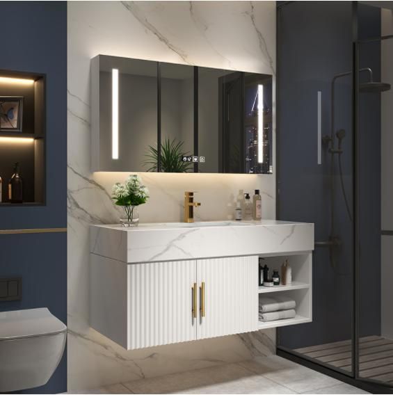 Space Aluminum Bathroom Cabinet Combination Toilet Wash Basin Integrated Ceramic Rock Board Washbasin Balcony Wash Table Mirror Cabinet