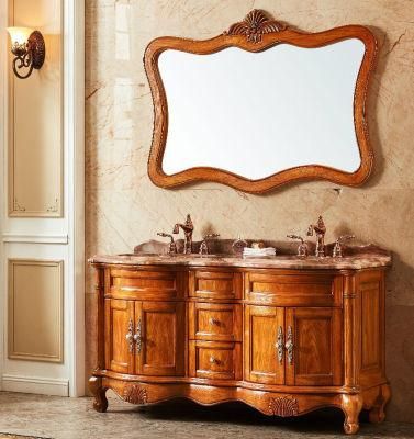 Woma Luxury Antique Solid Wood Double Basin Oak Bathroom Vanity Cabinet