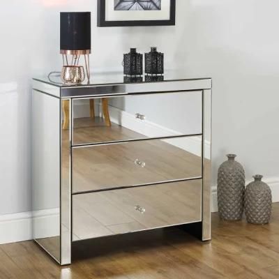 Hot Sale 3 Drawers Mirrored Furniture Silver Glass Mirrored Cabinet