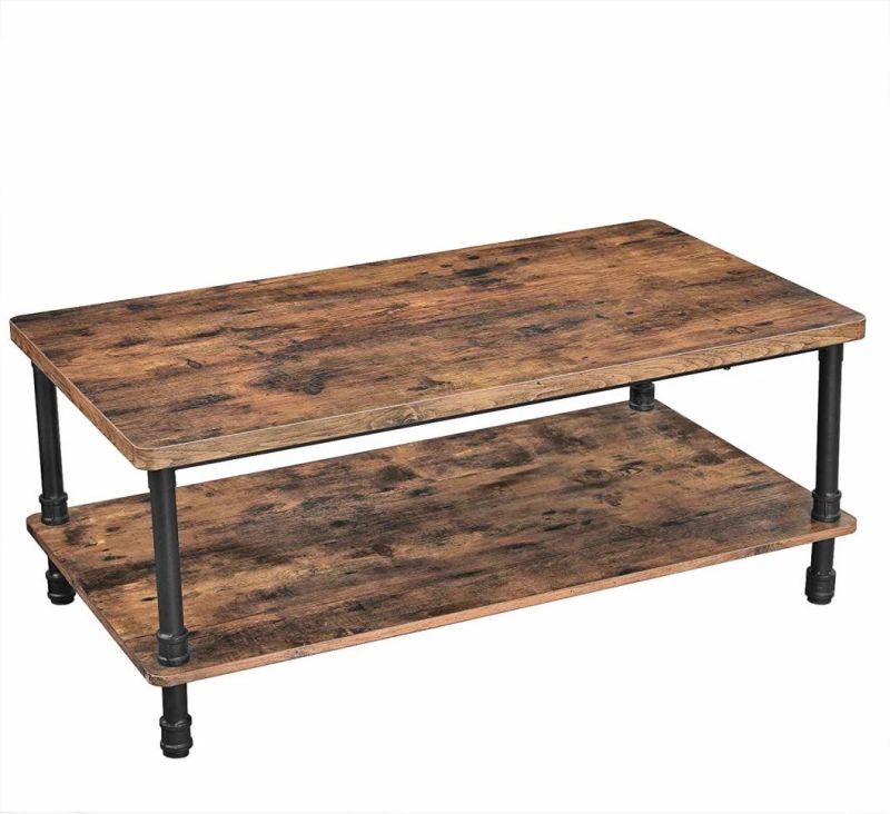 Modern Industrial Coffee Table Sofa with Storage Shelf