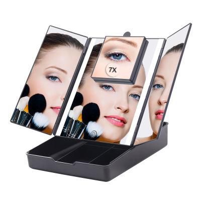 Luxury Cosmetic LED Lighted Hollywood Mirror with Organizer for Makeup Brushes
