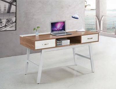 Best Seller Natural Color Computer Table with Drawer Modern Simple Design Wooden White Metal Rack