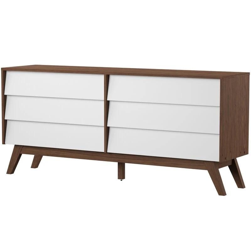 Classic Furniture Coffee Table Wooden Cabinet White Painting 6 Drawer Shuffer Door Double Dresser Sideboard for Bedroom