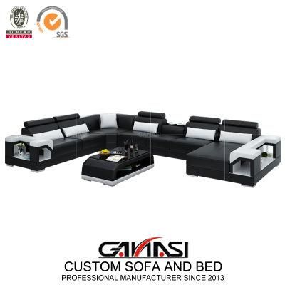 Sectional Leather Livingroom Chaise Furniture in Black Color