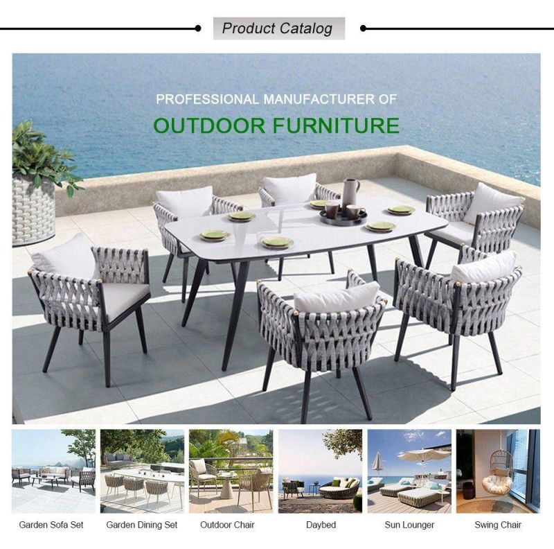 Garden Modern Outdoor Dining Leisure Rope Woven Dining Chair Wood Stand Table Furniture Set