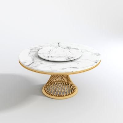 China Modern Home Furniture Restaurant Marble Stainless Steel Round Rotatable Dining Table