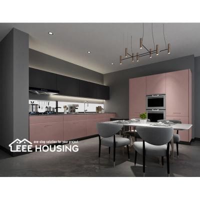 New Modern Home Furniture L-Shaped Romantic Rose Pink Matt Lacquer Finish Kitchen Cabinets