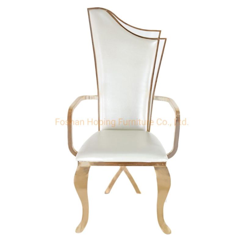 Luxury Home Wedding Furniture White PU Leather Royal Stainless Steel Rose Gold King Throne Chair