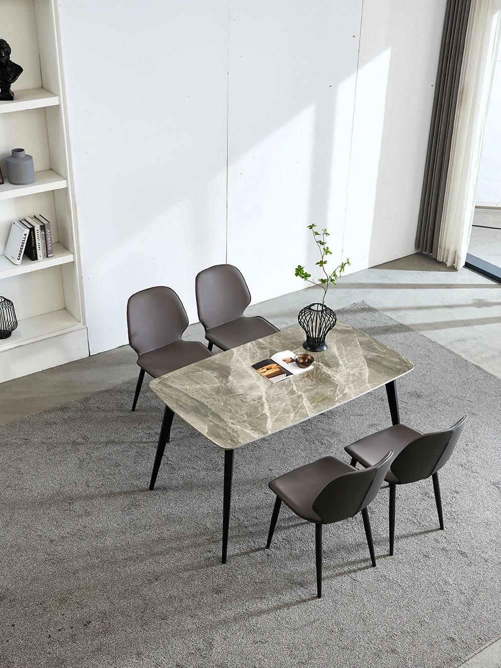 Internet Celebrity Grey Sintered Stone Dining Table with Rhomb-Shaped Legs