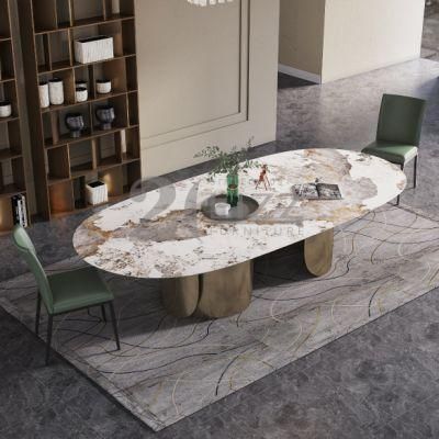 Sintered Stone White Artificial Sintered Stone Modern Home Furniture Set Luxury Dining Table with Customized Colors Stainless Steel Frame