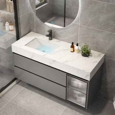 1000mm Width Luxury Modern Design LED Backlit Mirror Sintered Stone Top Ceramic Wash Basin Wooden Bathroom Vanity Cabinet Furniture