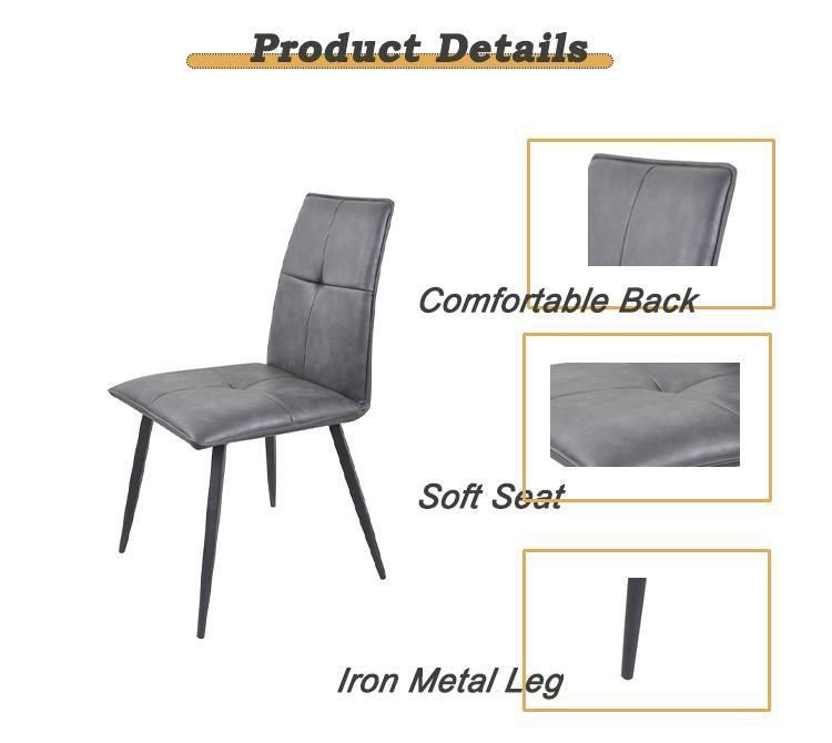 Home Restaurant Kitchen Room Furniture Grey PU Leather Upholstered Dining Chair with Metal Legs