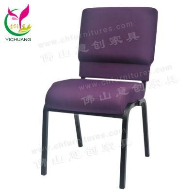 Yc-G78 Wholesale Cheap Used Purple Iron Stacking Church Chairs with Interlocking and Pocket for Auditorium and Theater