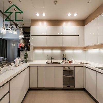 U Style White MDF Faced PVC Kitchen Cabinet with Hinge