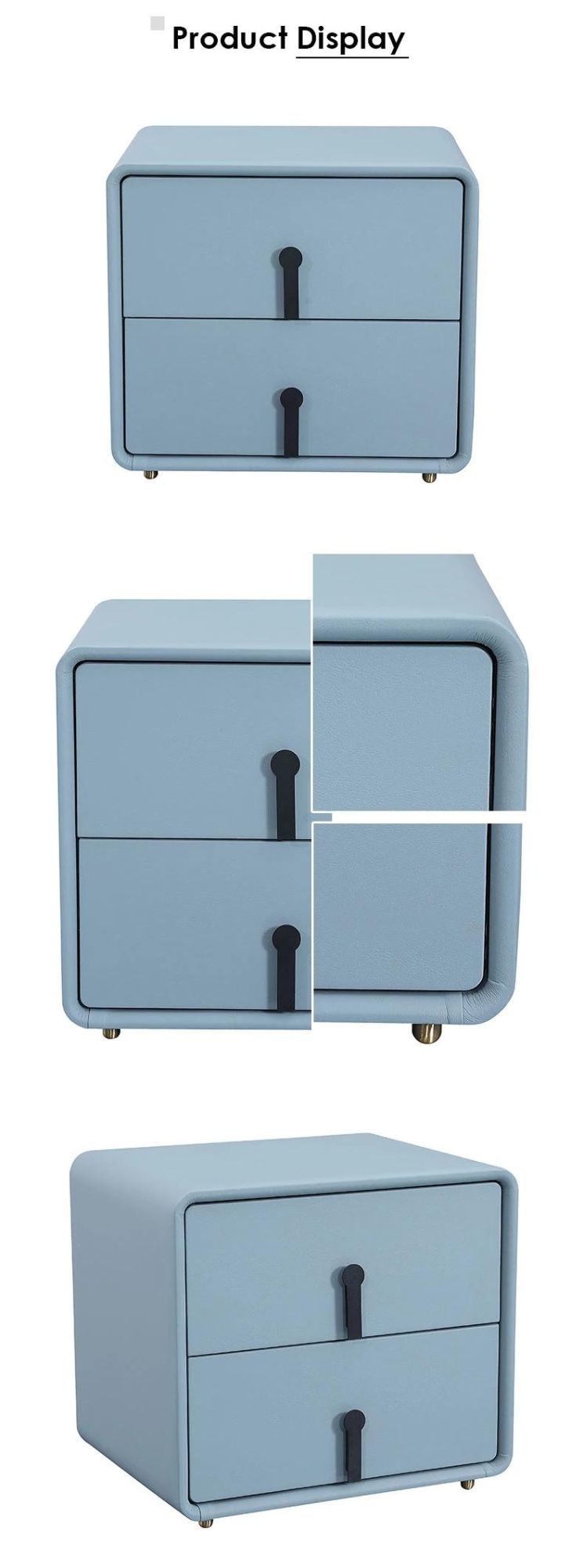 Modern Bedroom Furniture Blue High Quality Artificial Leather Nightstands
