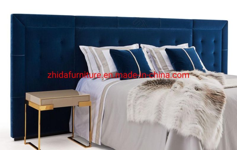 Zhida Luxury Contemporary Style Modern President 5 Star Hotel Bedroom Furniture Set Villa King Size Velvet Bed with Big Headboard