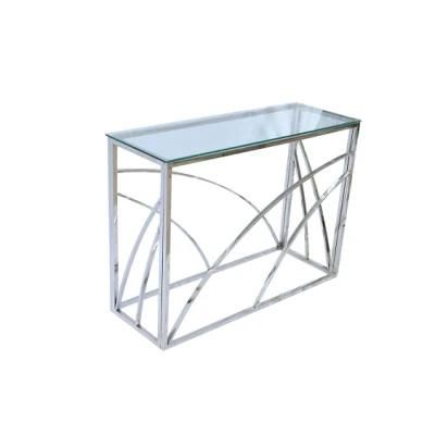 Home Banquet Wedding Furniture Glass Top Sliver Frame Dining Table/Side Table