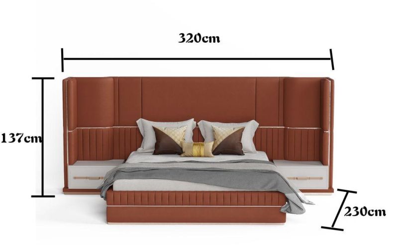 Comfortable Upholstered PU Leather Double Bed Luxury Home Hotel Bedroom Furniture with Optional Colors