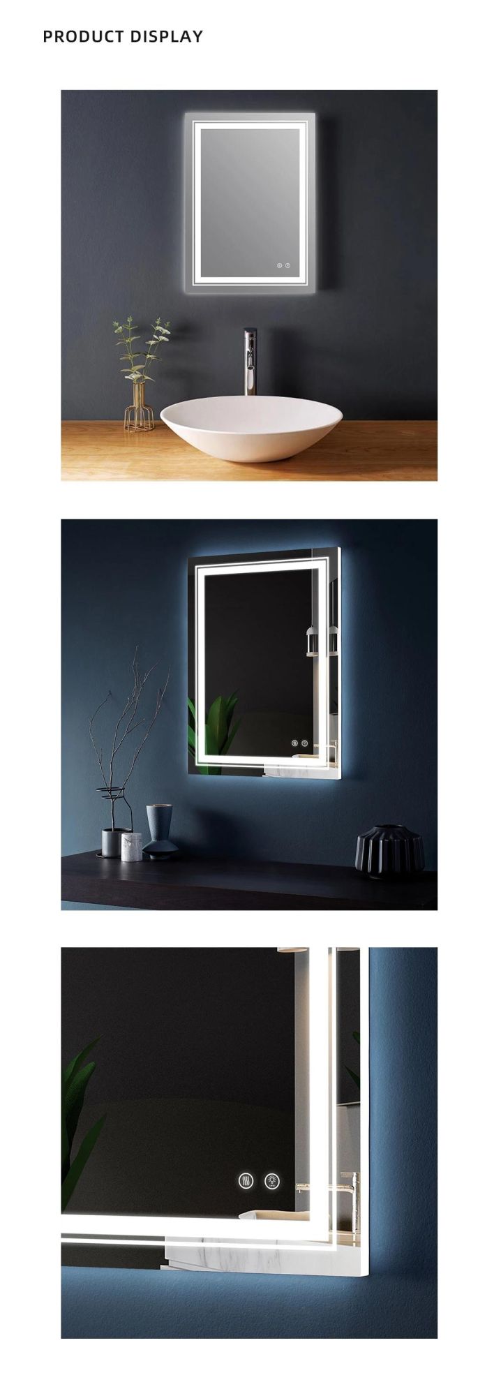 Custom LED Light Mirror Rectangular Bathroom Mirror Glass