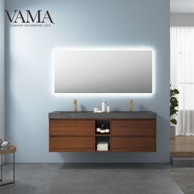 Vama 1600mm Luxury Euro Style Wall Mounted Wood Bathroom Furniture with Double Sink From China Factory V304160