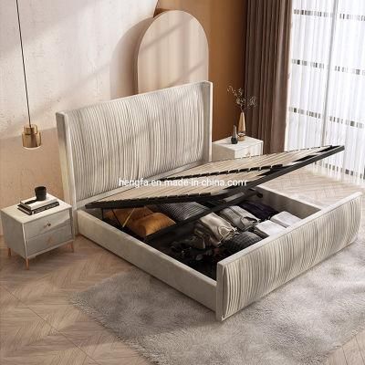 Nordic Italian Wood Bedroom Furniture Set Gas Lift Storage Bed