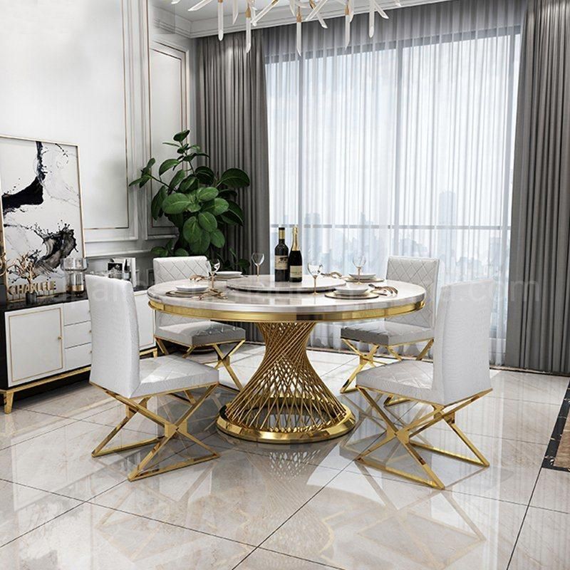 French Style 8 Seat Marble Dining Table Stainless Steel Frame