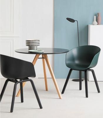 High Quality Cheap PP Plastic Cafe Restaurant Wooden Modern Armrest Dining Chair