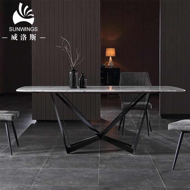 Nordic Restaurant Furniture Dining Table Marble Top with Metal Base Made in China Guangdong Factory