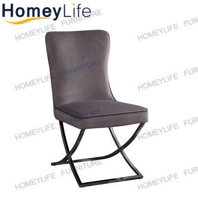 Home Hotel Grey Silver Button Decoration Fabric Dining Chairs Furniture