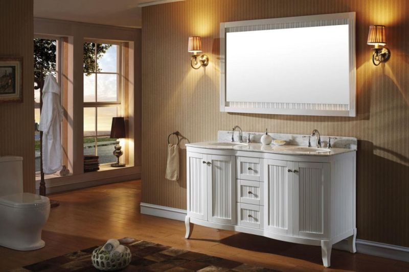 European Marble Countertop Solid Wood Bathroom Cabinet