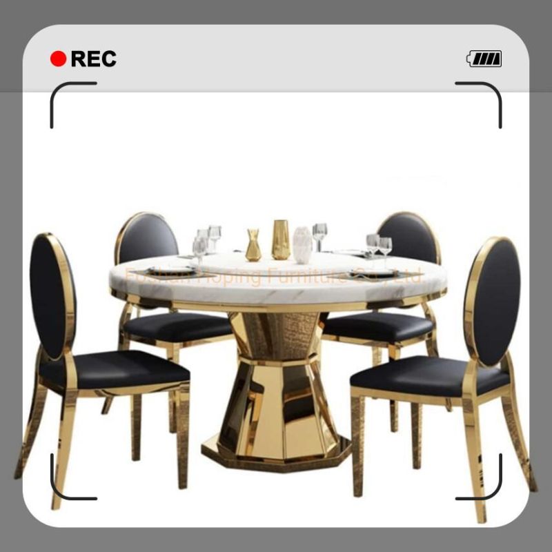 Chinese Wholesale Hotel Restaurant Furniture Designed Stainless Steel Dining Chair Coated Golden Color Table Chair Set