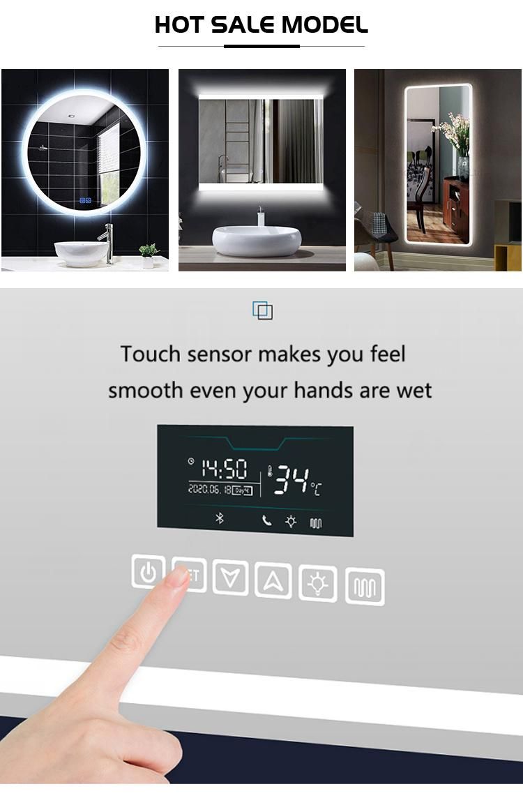 Home Decoration Bathroom Mirror with Lighted Illuminated Mirror Touch Sensor & Anti-Fog