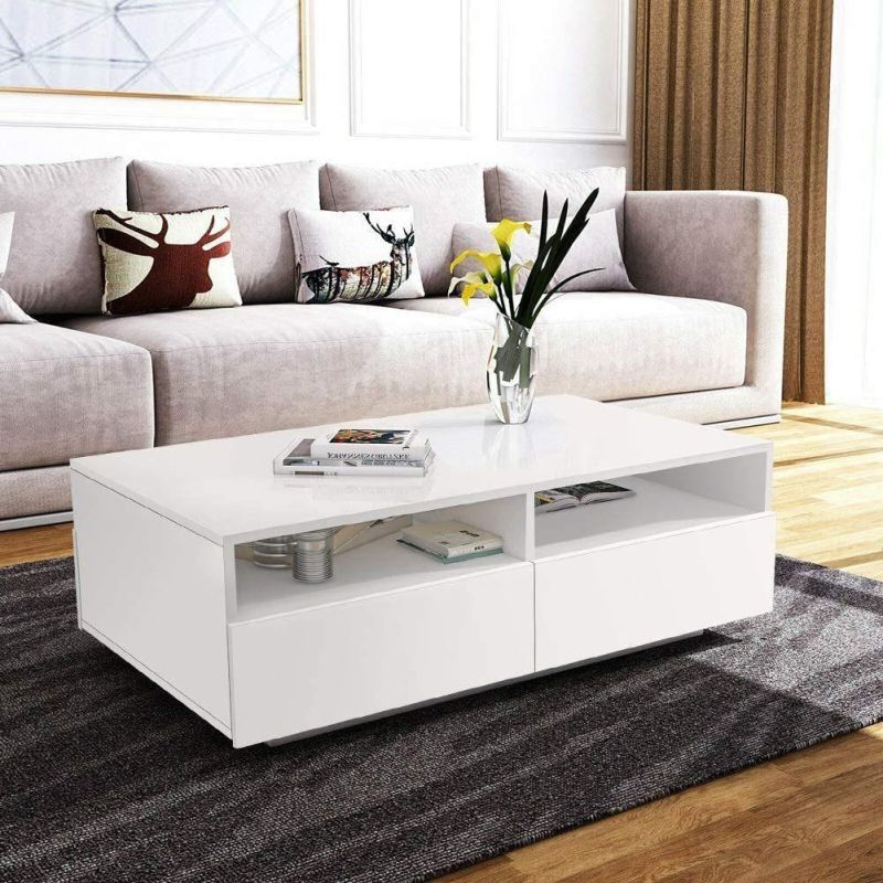 Modern White Glossy Coffee Table Cocktail Table End Table for Living Room Home Office Furniture