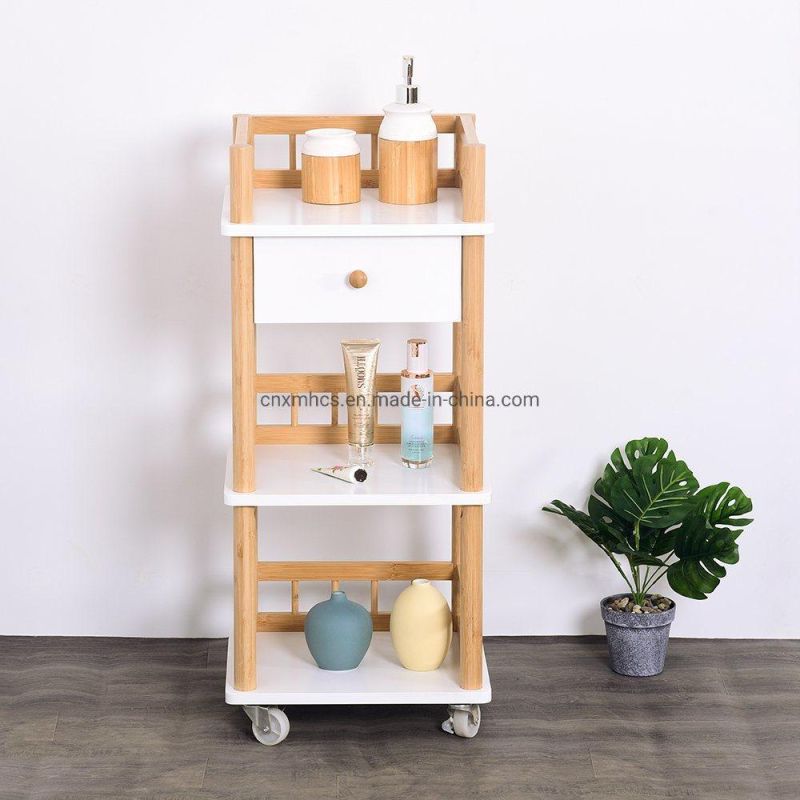 3-Shelf Wood Bamboo Storage Rack Living Room Storage Shelf Dressers Cabinets for Office Kitchen Room