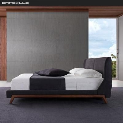 Double Bed with Walnut Veneer Legs Fabric Bed for Modern Bedroom Furniture