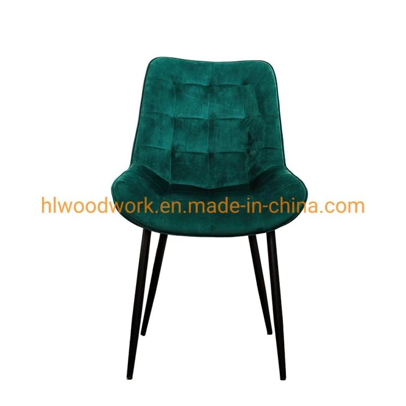 Velvet Fabric Dining Chair with Powder Coated Metal Black Legs Luxury Dining Chair Home Minimalist Designer Creative Modern Leisure Backrest Chair