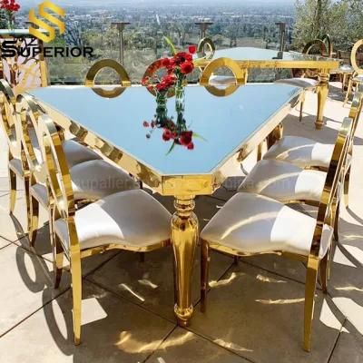 Wedding Special Design Triangle Mirrored Glass and Marble Dining Table
