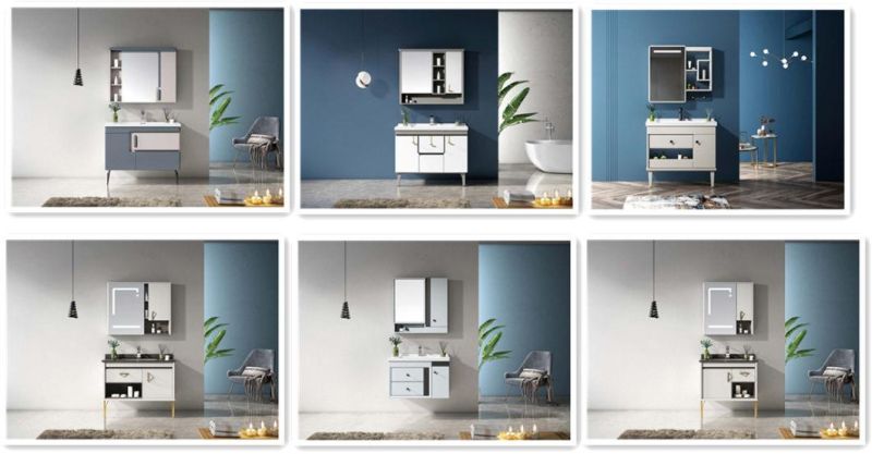 2022 Modern Luxury PVC Bathroom Cabinet with Mirror Cabinet with LED Lamp