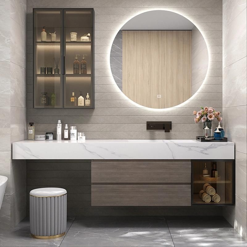 New Design Modern Solid Wood Bathroom Vanity Modern Melamine Plywood Wall Mounted Bathroom Vanity with LED Mirror