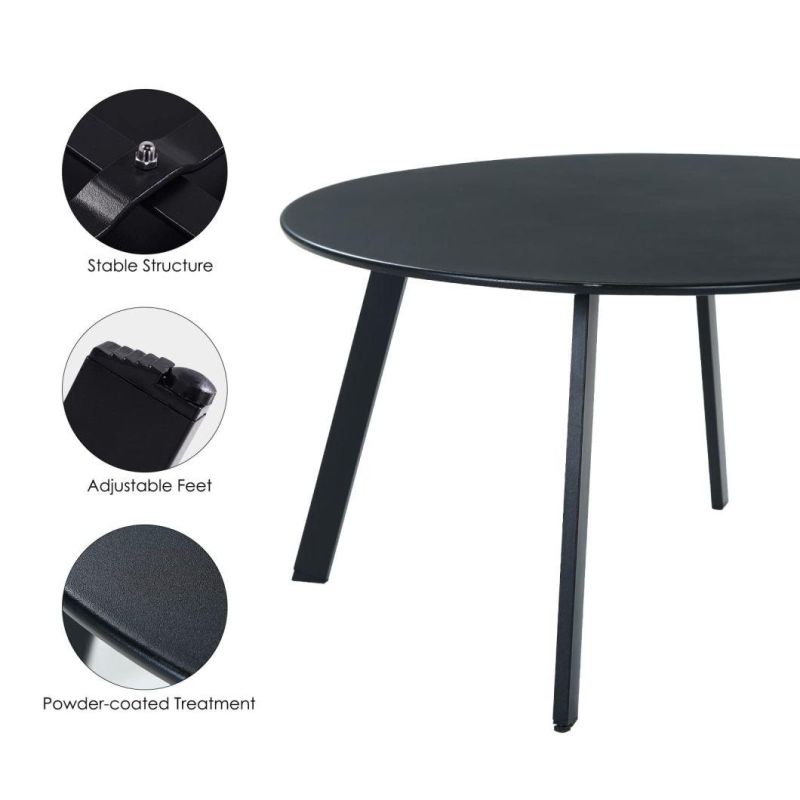 Round Black Coffee Table, Modern Steel Small Table for Living Room Apartment Bedroom Corridor Balcony, Black