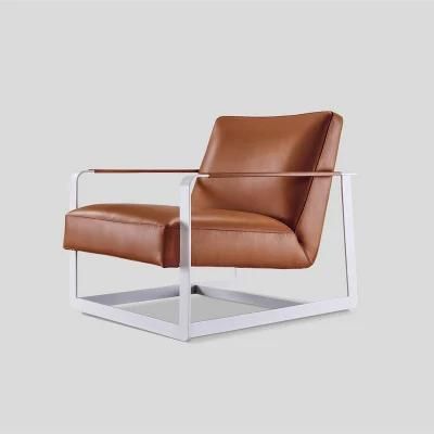 China Fty Sell Minimalist Living Room Furniture Metal Frame Genuine Leather Leisure Chair