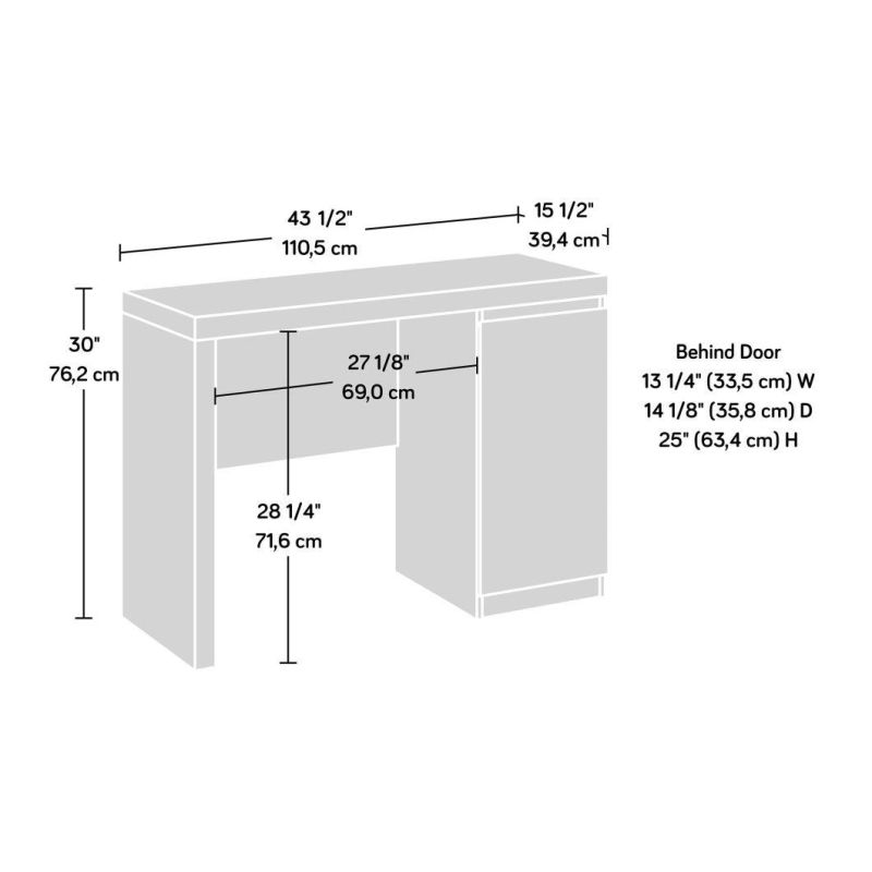 Computer Desk, L: 43.50" X W: 15.51" X H: 30.00", Charcoal Ash Finish