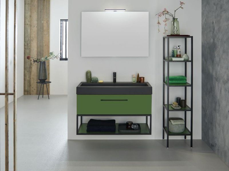 Manufacture European Hotel Style Modern Light Luxury Dark Green Plywood Bathroom Vanity Bathroom Cabinet with LED Intelligent Mirror