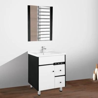 Black and White PVC Bathroom Cabinet with Mirror and Ceramic Sink
