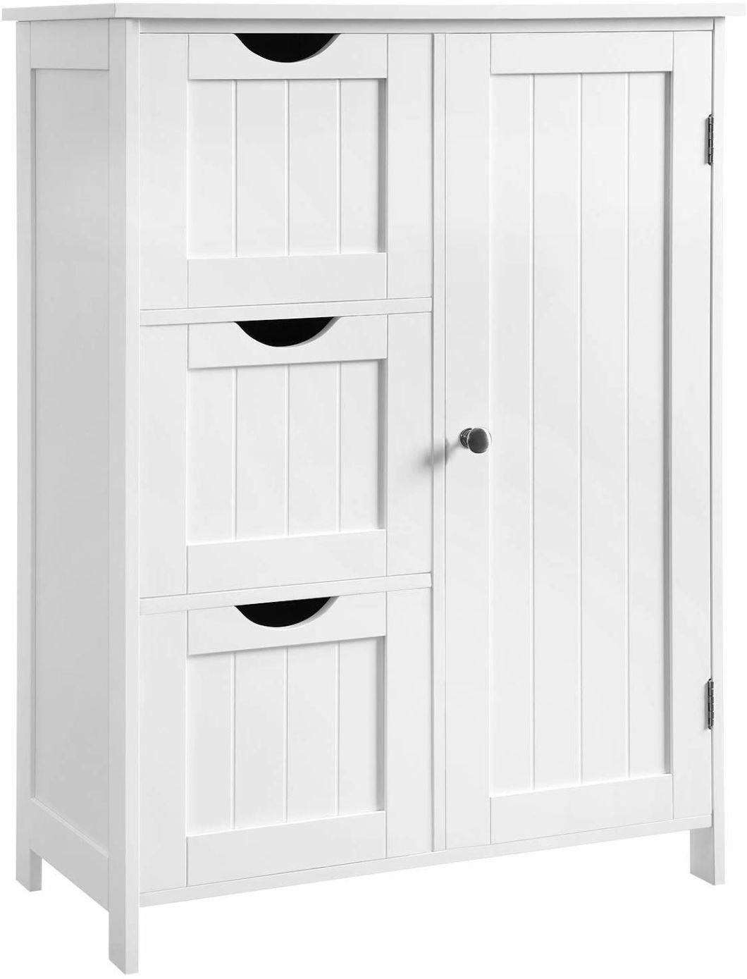 Home Furniture White Bathroom Storage Cabinet Living Furniture with 3 Large Drawers and 1 Adjustable Shelf