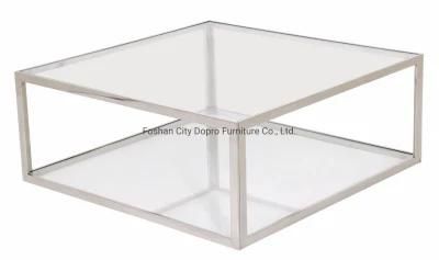 Simple Design Clear Glass Top Metal Coffee Table for Home Furniture