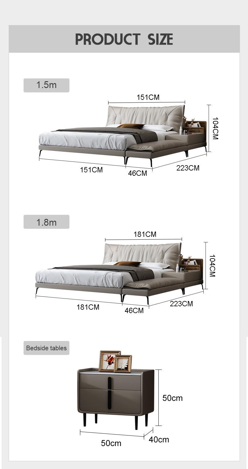 Minimalist Hotel Furniture Luxury Leather King Bed for Bedroom